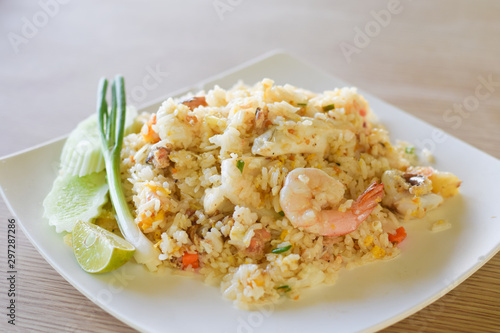 fried rice with shrimp and seafood.