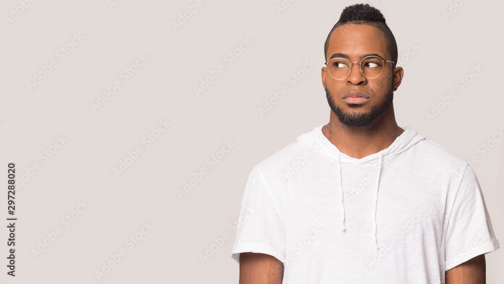 Serious african American man look at blank copy space Serious african American man look at blank copy space