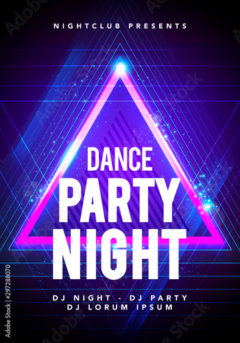 Vector illustration abstract dance party poster background template with lines, highlight and modern geometric shapes in pink and blue colors. Music event flyer or banner.