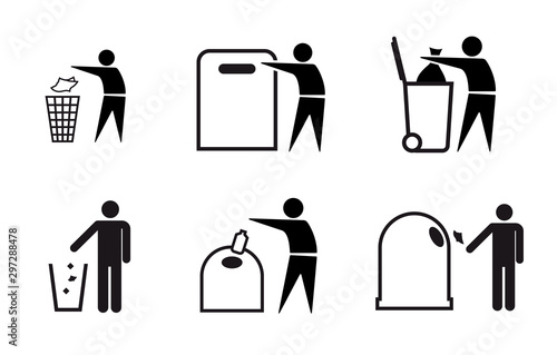 Trash icons and recycle signs. Vector elements. Ready for use in your design. EPS 10.