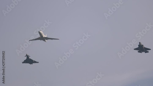 F35 and F2000 fighter jet intercepting a renegade civil aircraft A319 photo