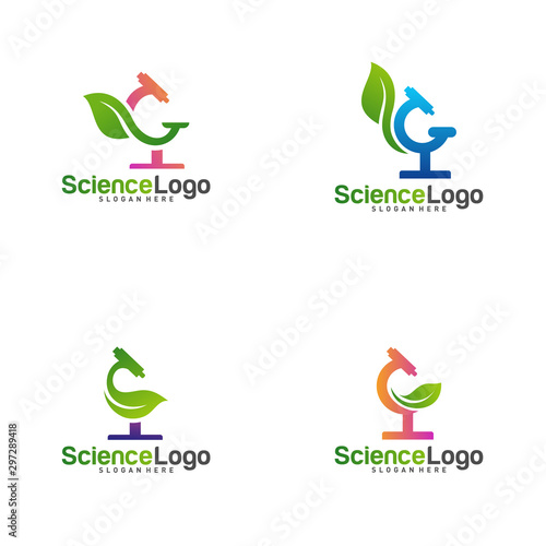 Set of Nature Microscope Icon Logo Concept Vector. Creative Microscope with Leaf Logo Template