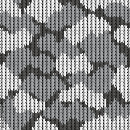Military decorative grey khaki camouflage. Woolen knitted pattern. Abstract background. Greeting card. Vector illustration