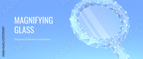 Magnifying glass low poly wireframe banner template