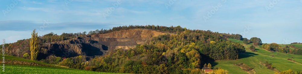 panoramic view on old basalt quarry near Mittelherwigsdorf Germany at a hill called Scheibenberg