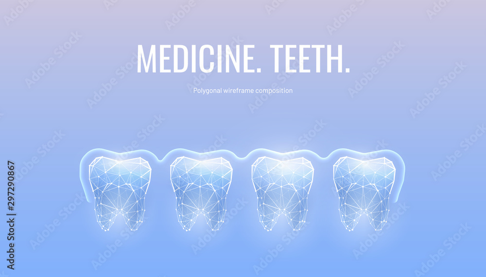 Healthy teeth low poly banner wireframe template Healthy teeth low poly banner wireframe template