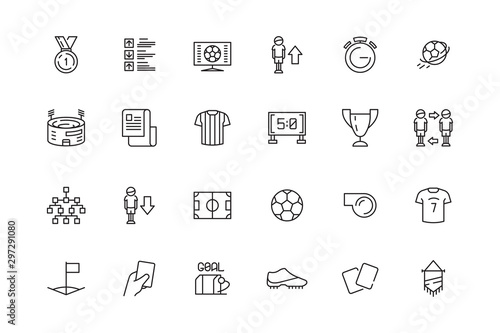 Football icon. Sport activity items soccer balls players shirt stadium yellow card shoes vector football symbols. Soccer and football sport competition, stadium and cup illustration
