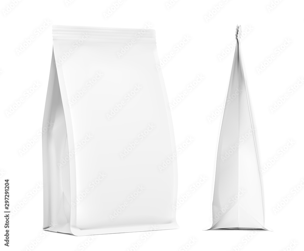Realistic food bags isolated on white background. Front, isometric view. Vector illustration. Can be use for template your design, presentation, promo, ad. EPS 10. Realistic food bags isolated on white background. Front, isometric view. Vector illustration. Can be use for template your design, presentation, promo, ad. EPS 10.