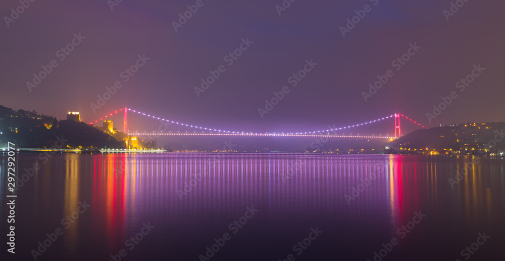 Night view of Fatih Sultan Mehmet Bridge - Istanbul, Turkey 