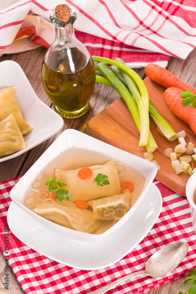 Maultaschen - swabian filled pasta ( ravioli ). Maultaschen - swabian filled pasta ( ravioli ).