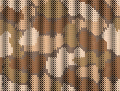 Military decorative brown khaki camouflage. Woolen knitted pattern. Abstract background. Greeting card. Vector illustration