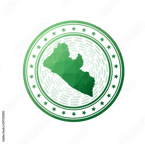 Flat low poly stamp of Liberia. Polygonal Liberia badge. Trendy vector logo of the country.