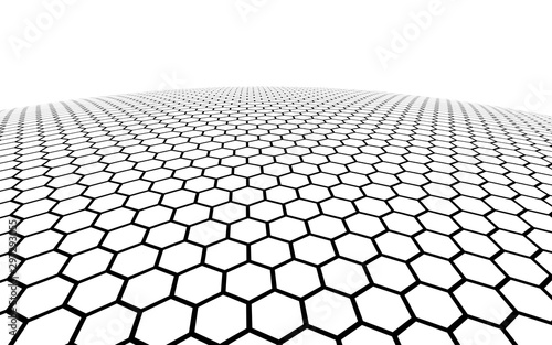 White honeycomb on a white background. Perspective view on polygon look like honeycomb. Ball, planet, covered with a network, honeycombs, cells. 3D illustration © Plastic man