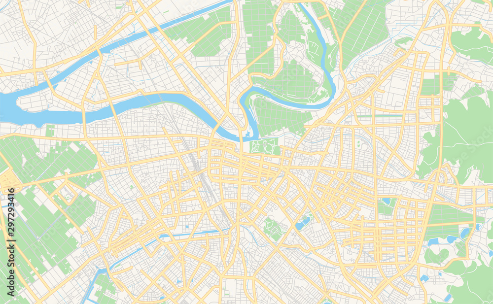 Fototapeta Printable street map of Toyohashi, Japan