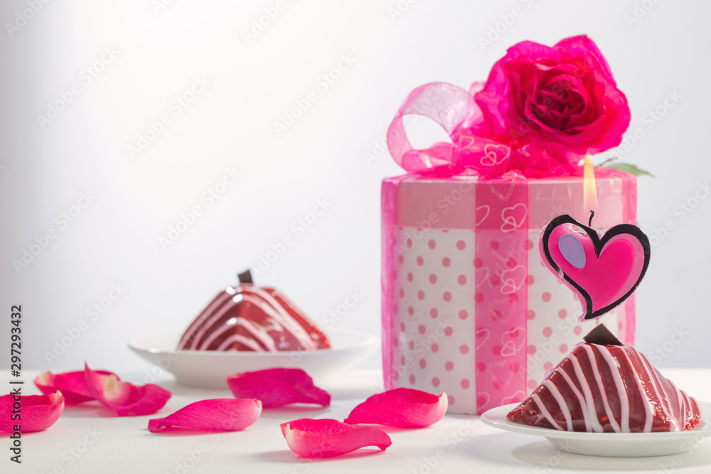 cupcake with burning candle with gift box cupcake with burning candle with gift box
