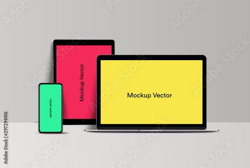 mockup Laptop, Tablet and Smartphone vector illustration