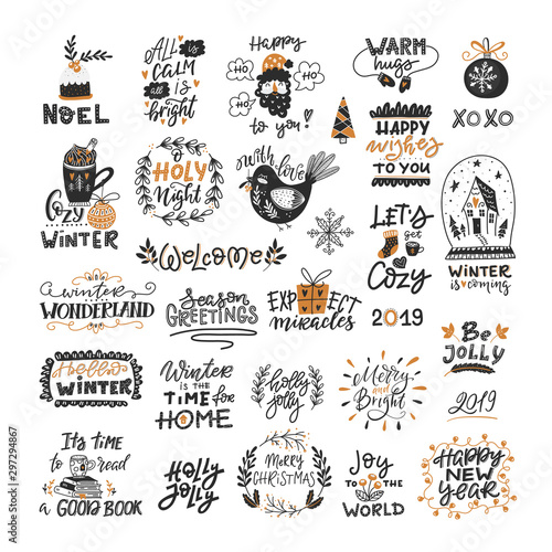 Vector winter lettering. Hand drawn phrase and quotes
