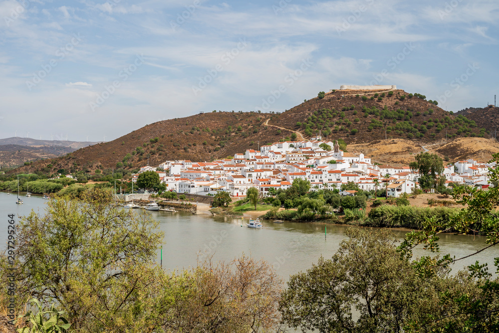 Sanlucar de Guadiana in Spain pictured from portuguese side on the opposite side of Guadiana river