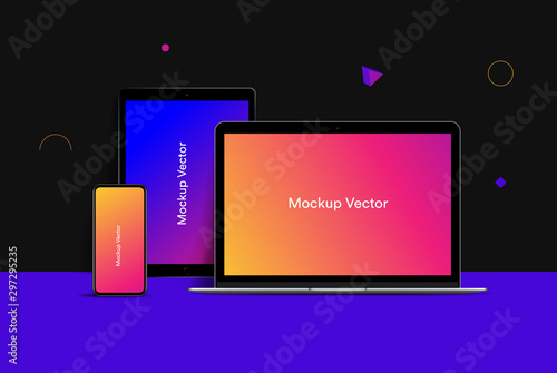 mockup Laptop, Tablet and Smartphone vector illustration
