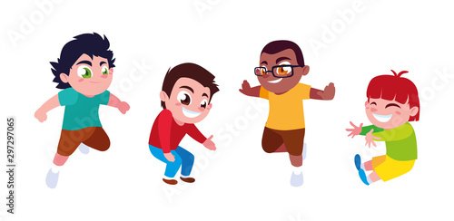 boys smiling and playing on white background