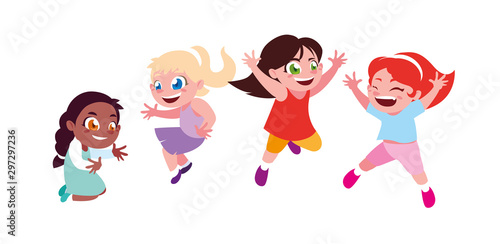 girls smiling and playing on white background