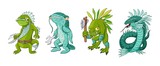Cartoon monster sea creature characters set. Vector clip art illustration