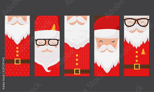 Vector Merry Christmas and Happy New Year greeting card set with cute santa claus