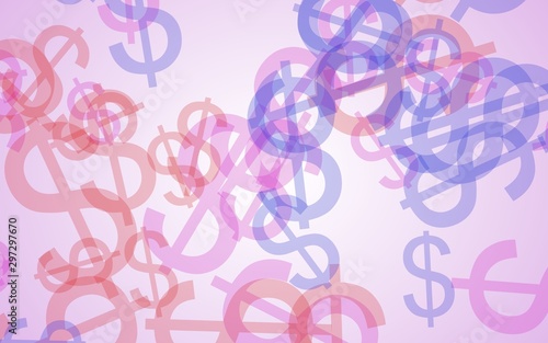 Multicolored translucent dollar signs on white background. Red tones. 3D illustration