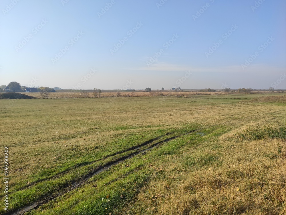 Flat arable fertile land Vojvodina Serbia landscape in autumn Flat arable fertile land Vojvodina Serbia landscape in autumn