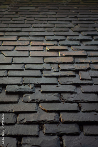 Canvas Print Close Up of a Traditional Slate Tiled Roof in Morning Light