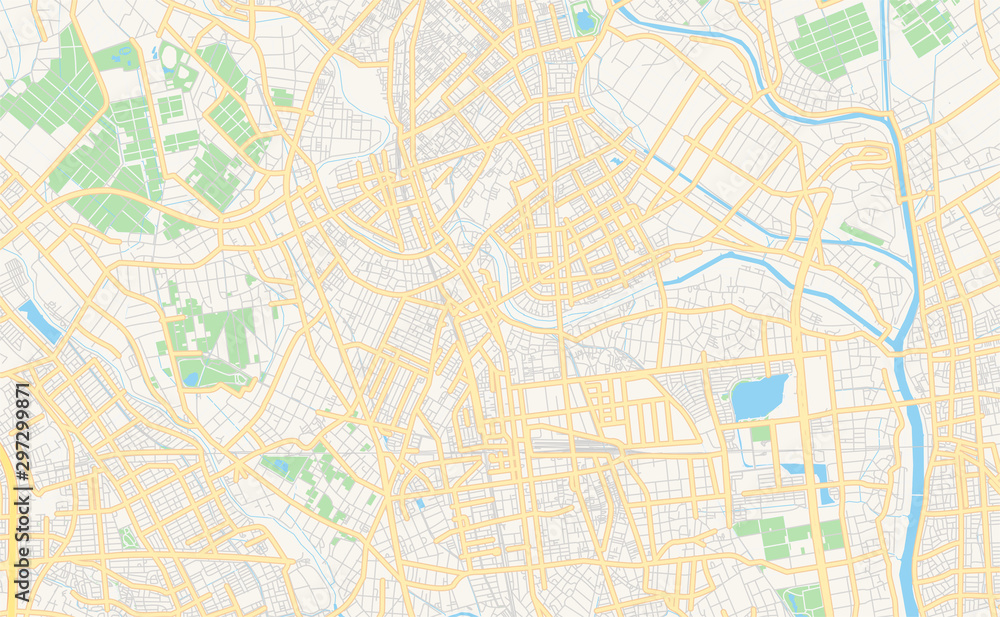 Printable street map of Koshigaya, Japan