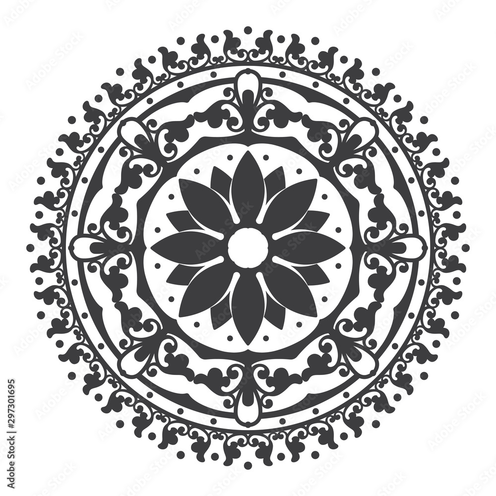 Vector round exotic floral mandala. Isolated on white background.