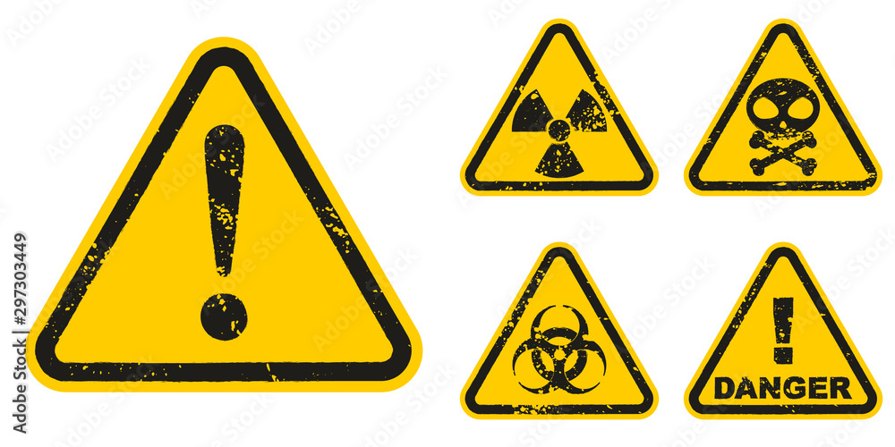 Set of grunge Danger signs isolated on white background. Vector illustration Set of grunge Danger signs isolated on white background. Vector illustration