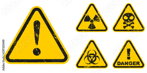 Set of grunge Danger signs isolated on white background. Vector illustration photo