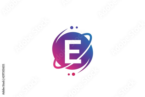 Initial letter circle planet with orbit and dots gradient color logo template