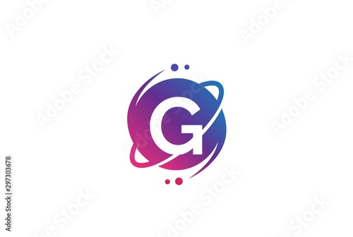 Initial letter circle planet with orbit and dots gradient color logo template