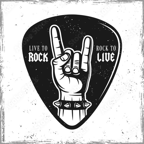 Guitar pick with heavy metal horns hand gesture