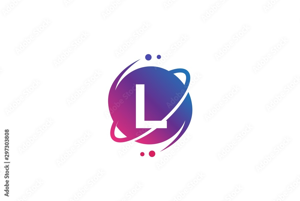 Initial letter circle planet with orbit and dots gradient color logo template - obrazy, fototapety, plakaty 