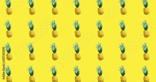 4K motion bright summer patern background with animated hand drawn pineapples.