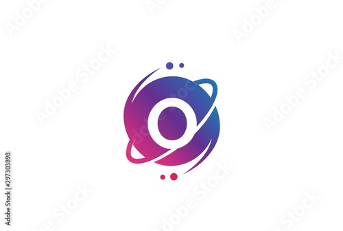 Initial letter circle planet with orbit and dots gradient color logo template