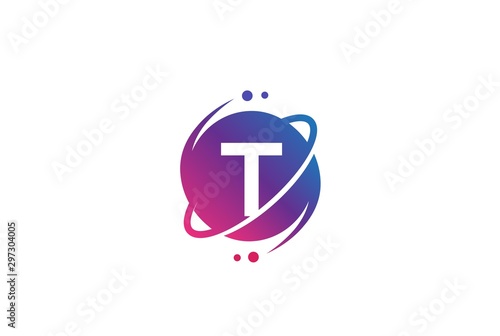 Initial letter circle planet with orbit and dots gradient color logo template
