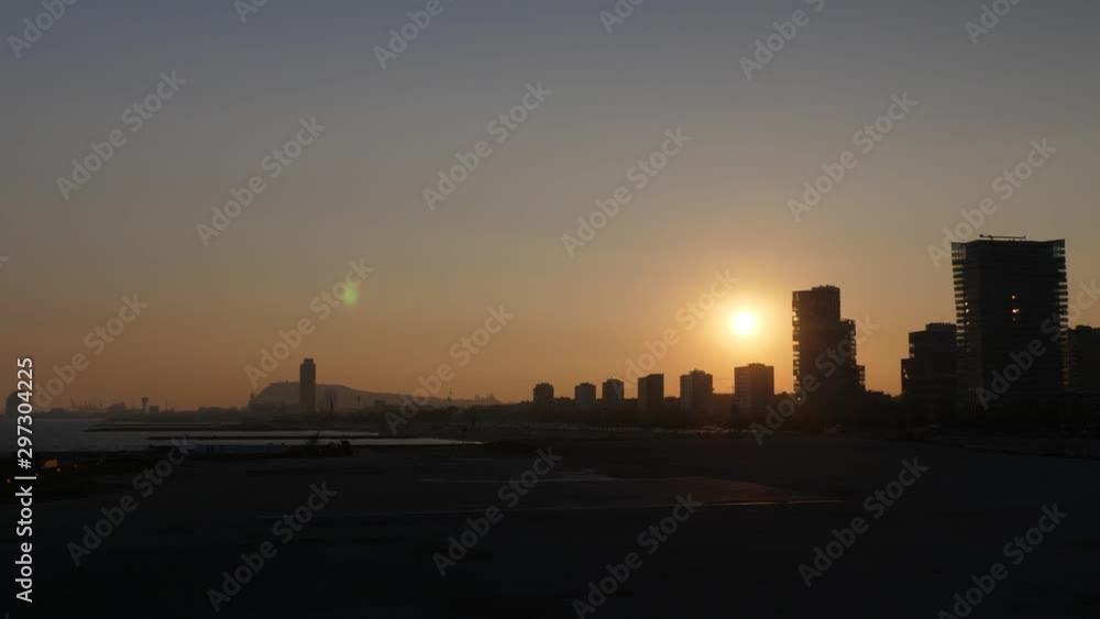 sunset in Barcelona skyline and parkinglot sunset in Barcelona skyline and parkinglot