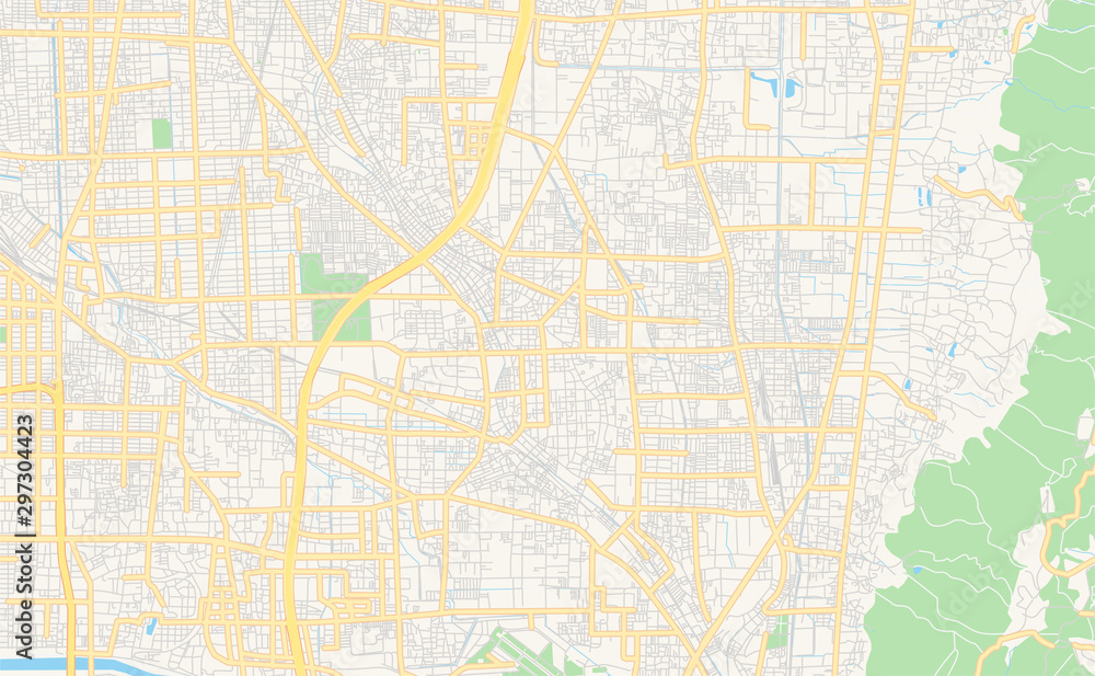 Printable street map of Yao, Japan