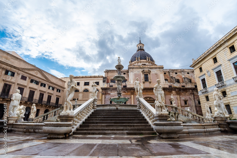 The fountain pretoria, The most popular monument of Sicily, Italy.