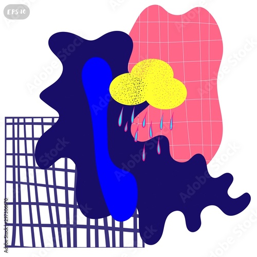 Geometric pattern design. Exotic colors, tiger on a bright colorful background. Bright juicy tones,all according to the layout, fashionable Memphis style and bizarre shapes.