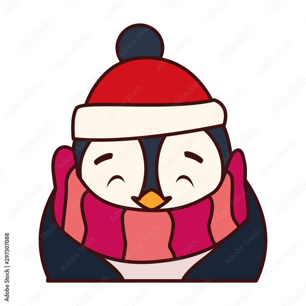 penguin with hat and scarf in white background