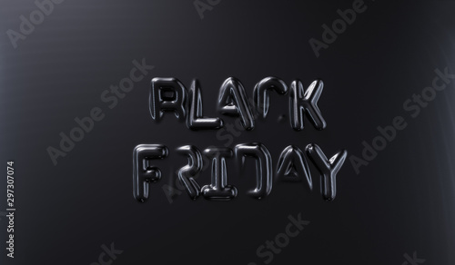  Black Friday sale banner. Liquid pop-up black friday text on black surface. 3d illustration.