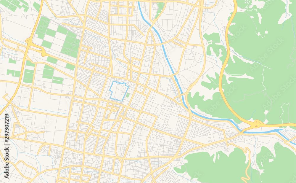 Printable street map of Yamagata, Japan
