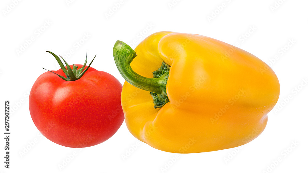 Fresh epper and tomato isolated on white background with clipping path Fresh epper and tomato isolated on white background with clipping path