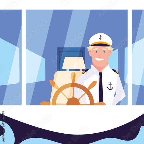 man sailor at the helm of the ship